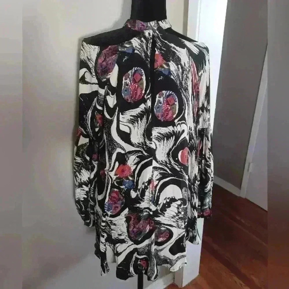 Free People Womens Drift Away Black Print Cold Shoulder Tunic Dress/ Top S - Picture 6 of 15